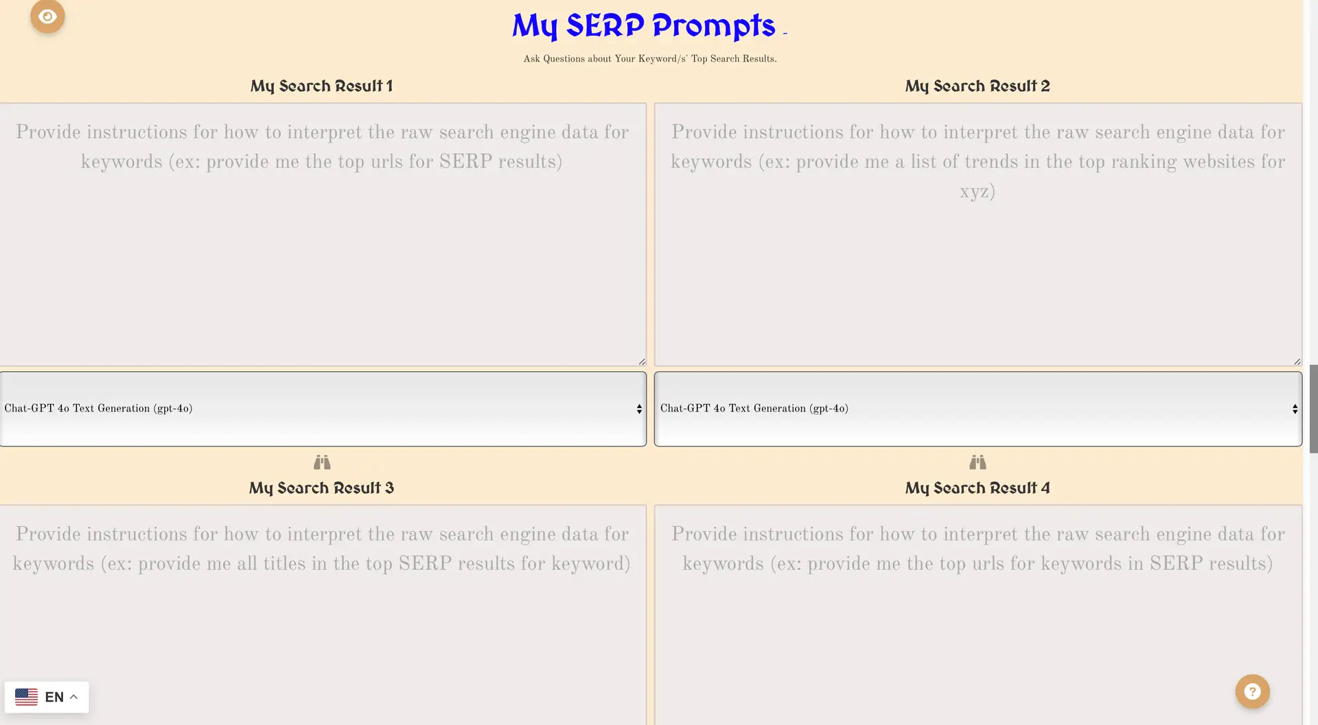 My serp prompts interface
